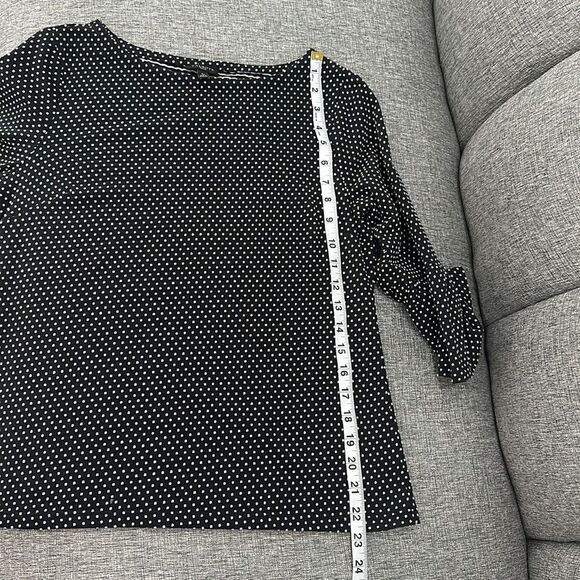 Talbots Petite Women's 3/4 Bell Sleeve Black Swiss Polka Dot Top Size SP - Picture 10 of 10